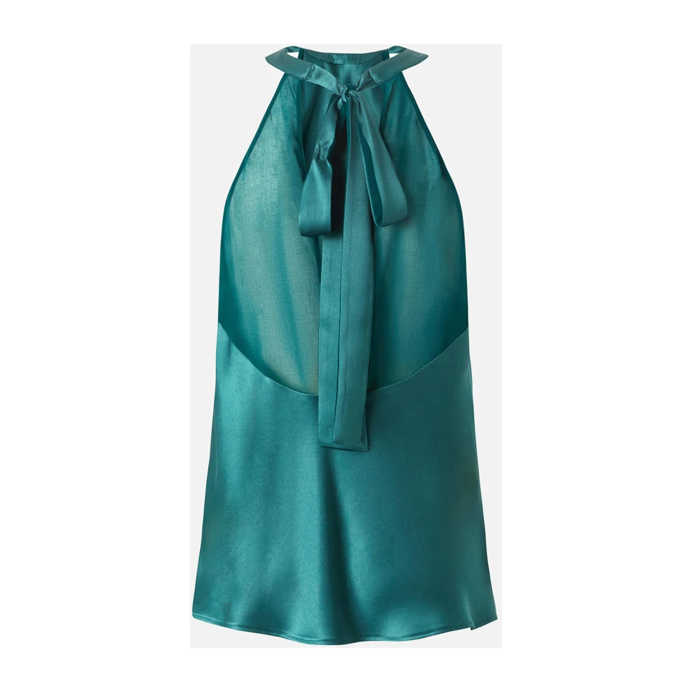 pinko Satijnen Mouwloze Top met Striksluiting Green Dames