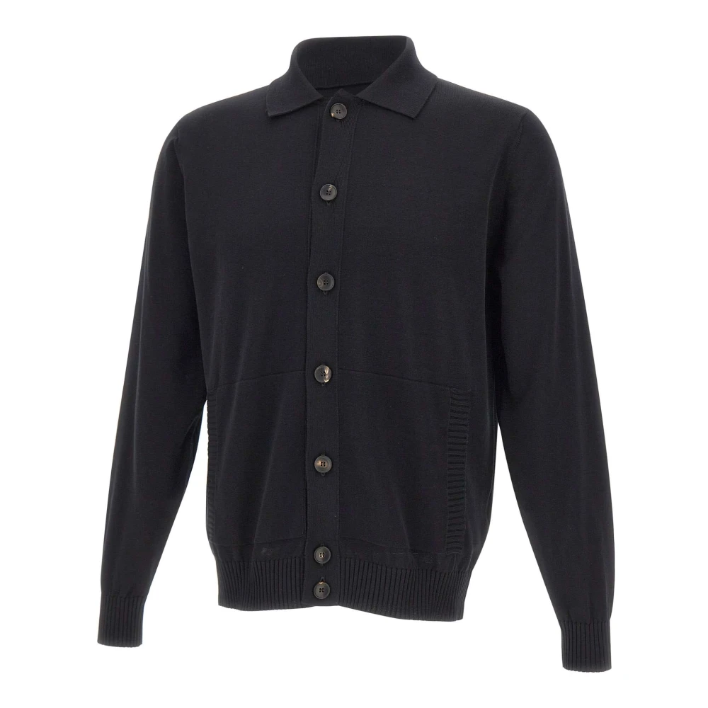 Filippo De Laurentiis Men's Black Cardigans, M, Polo Collar Cardigan