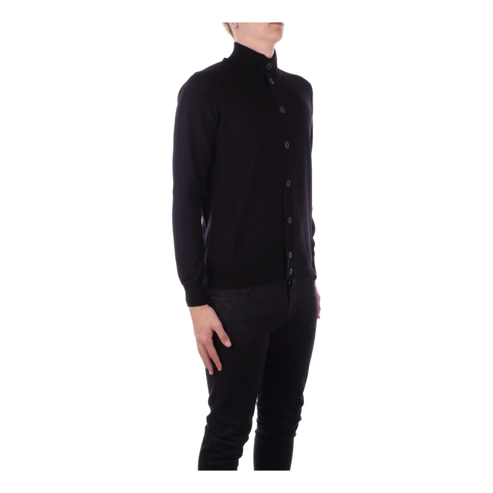 Alpha Studio Zwarte Cardigan Trui Knoopsluiting Black Heren
