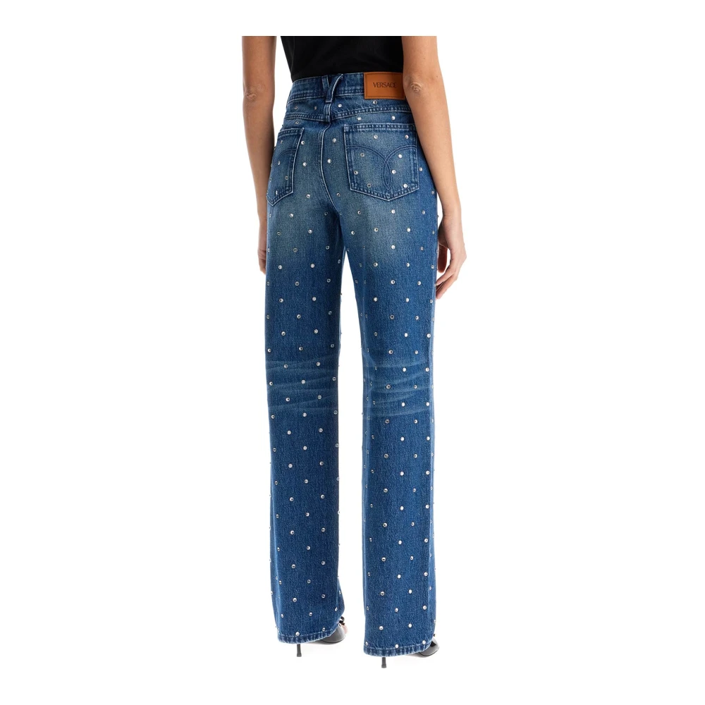 Versace Kristal Stud Straight Jeans Blue Dames