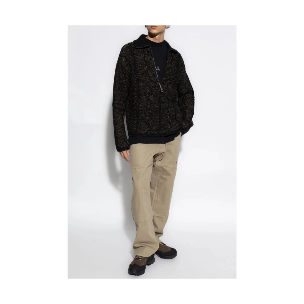 ROA Zwart Logo Print Crew Neck T-shirt Black Heren