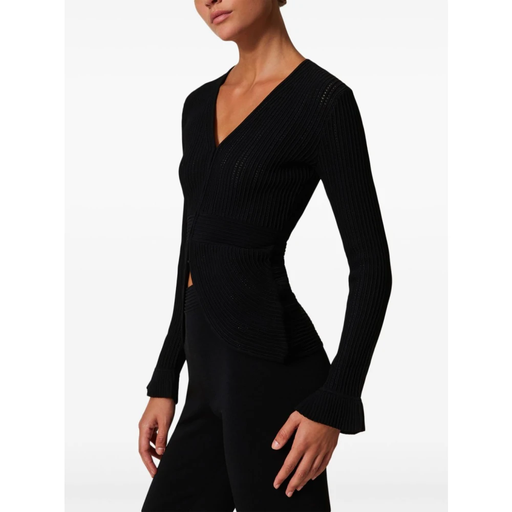 Twinset Zwart Gebreid Jasje met Wijd Uitlopende Manchetten Black Dames