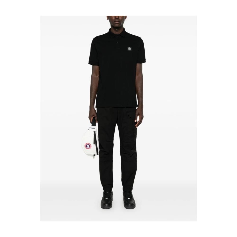 Stone Island Zwarte Polo Shirt met Kompas Logo Black Heren