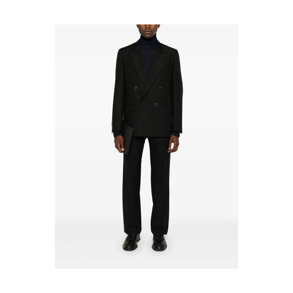 Lardini Zwarte Wollen Blend Jas Peak Revers Black Heren