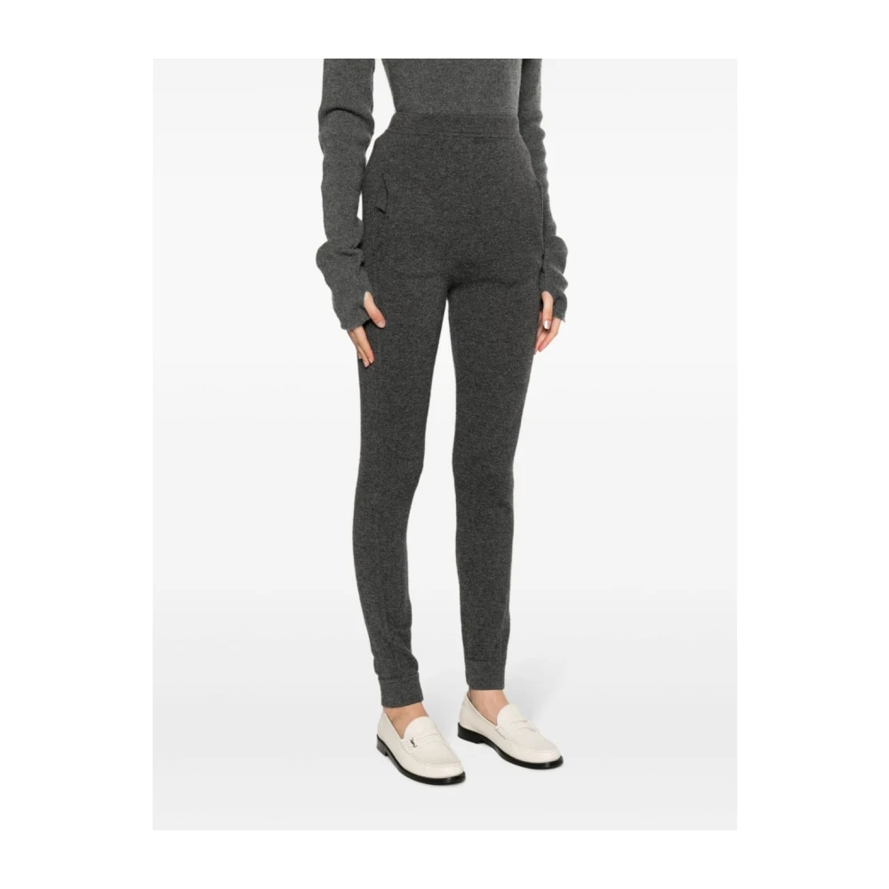 Saint Laurent Grijze High-Waisted Broek met Geribbelde Boorden Gray Dames