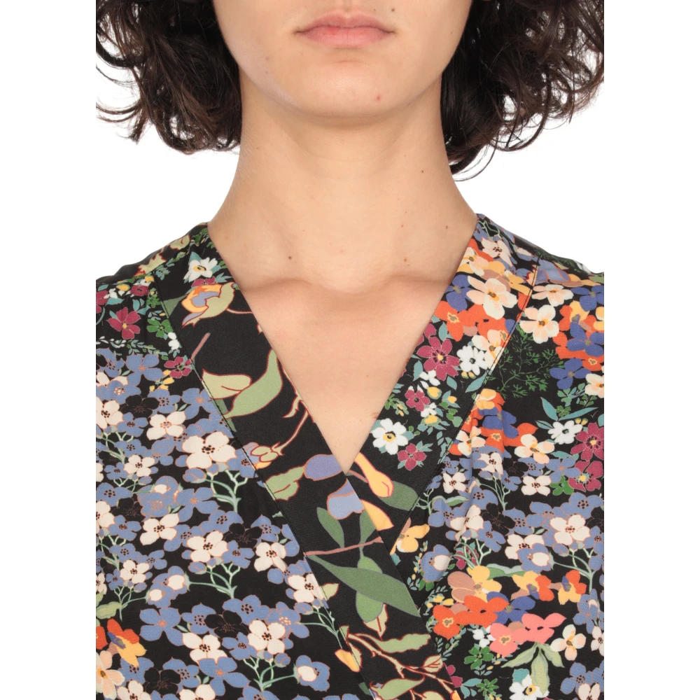 Hale Bob Zwarte Bloemen V-Hals Jurk Multicolor Dames