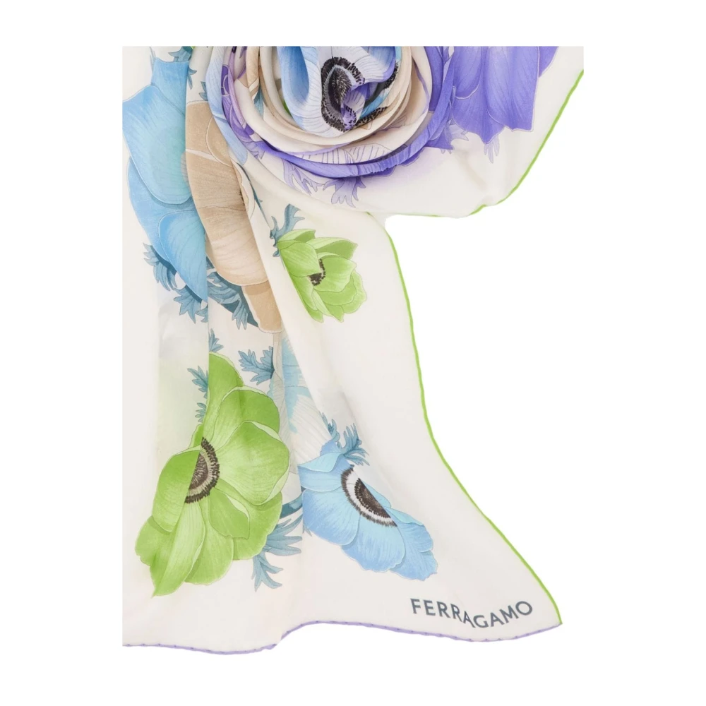 Salvatore Ferragamo Bloemenprint Zijden Sjaal Lila Purple Dames