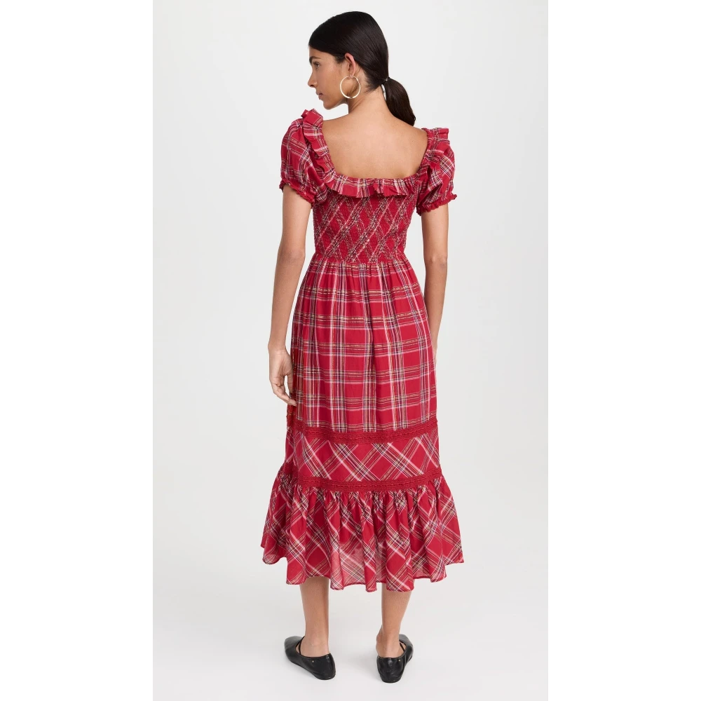 Loveshackfancy Gerania Jurk met Ruches in Ruit Red Dames