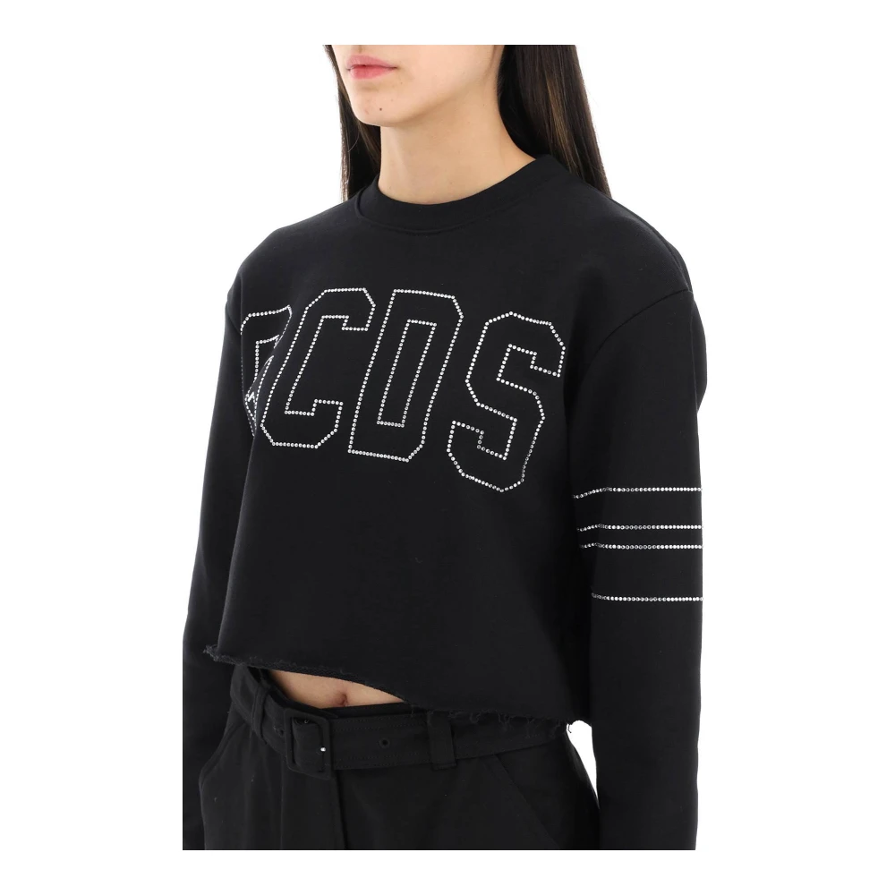 Gcds Cropped Sweatshirt met Rhinestone Logo Black Dames