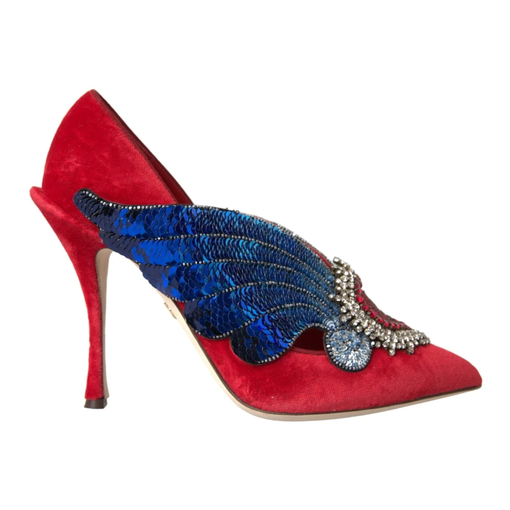 Dolce & Gabbana Röd Velvet Kristall Häl Pumps Skor Red, Dam