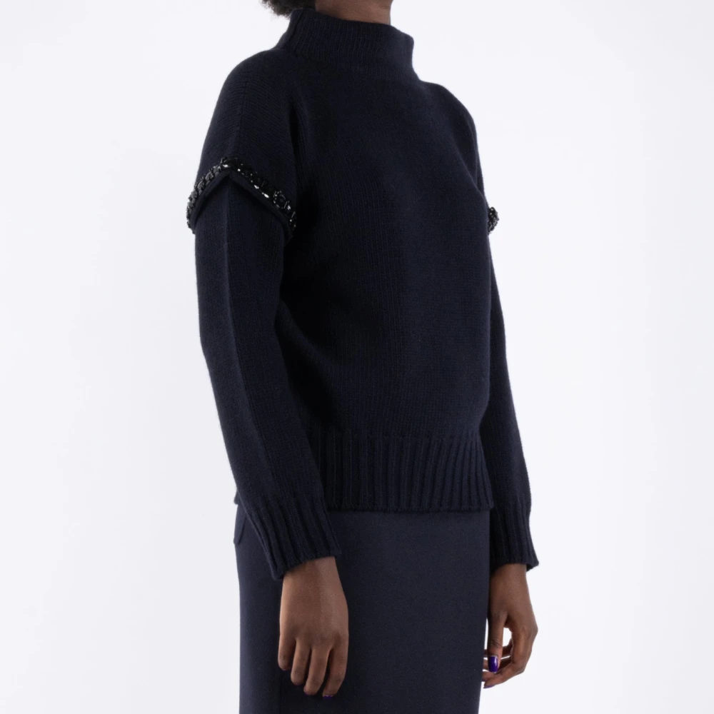 Max Mara Blauwe Ronde Hals Wollen Trui Blue Dames