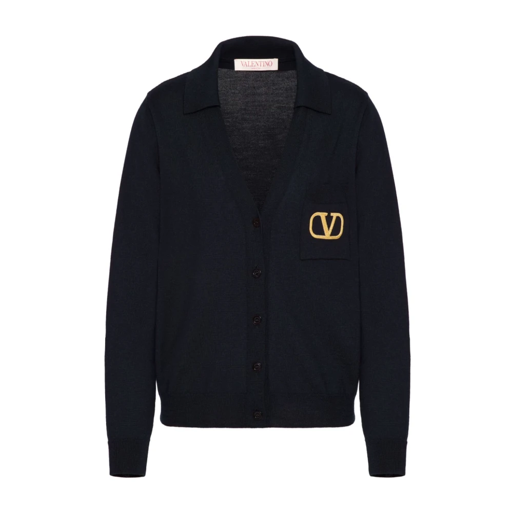 Valentino Garavani Navy Blue VLogo Cardigan Sweater Blue Dames