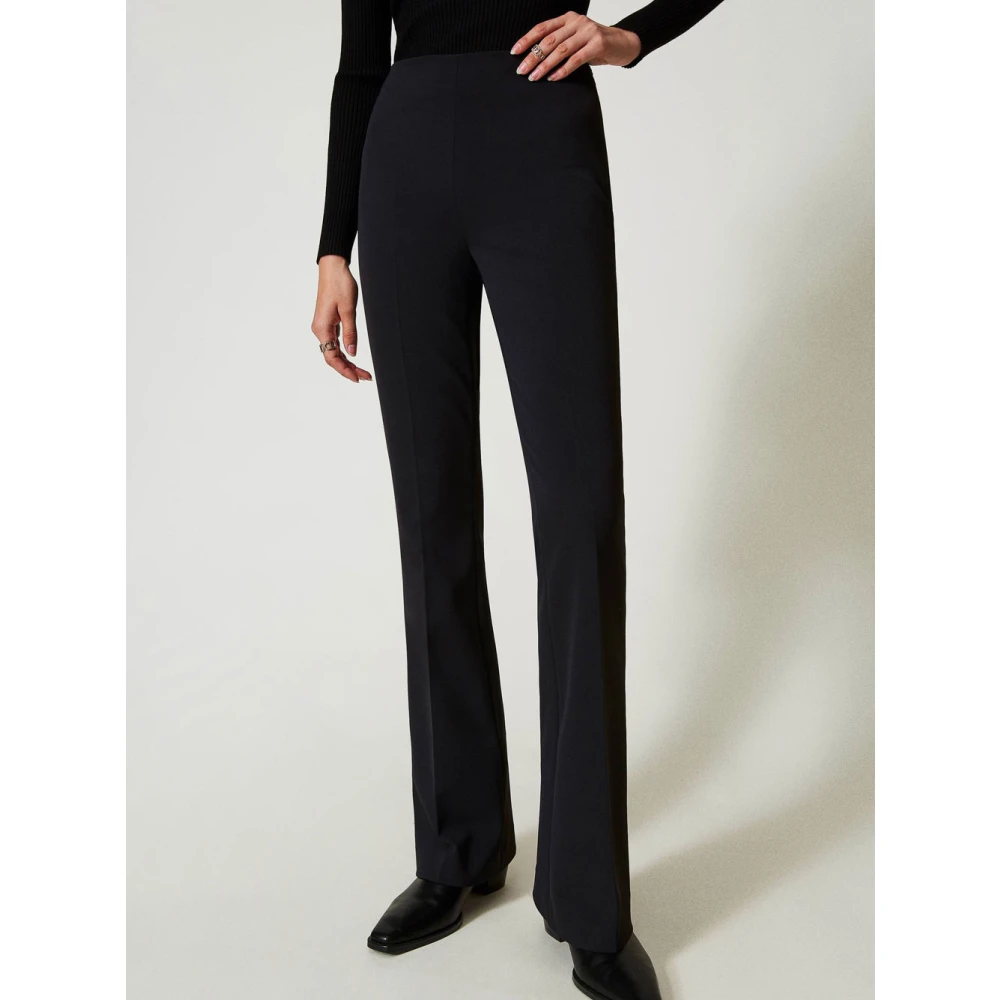 Twinset Zwarte Flare Hoge Taille Broek Black Dames