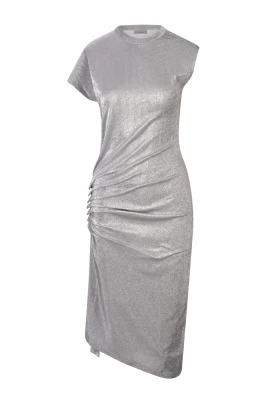 Silver Lurex Draperad Midi Klänning