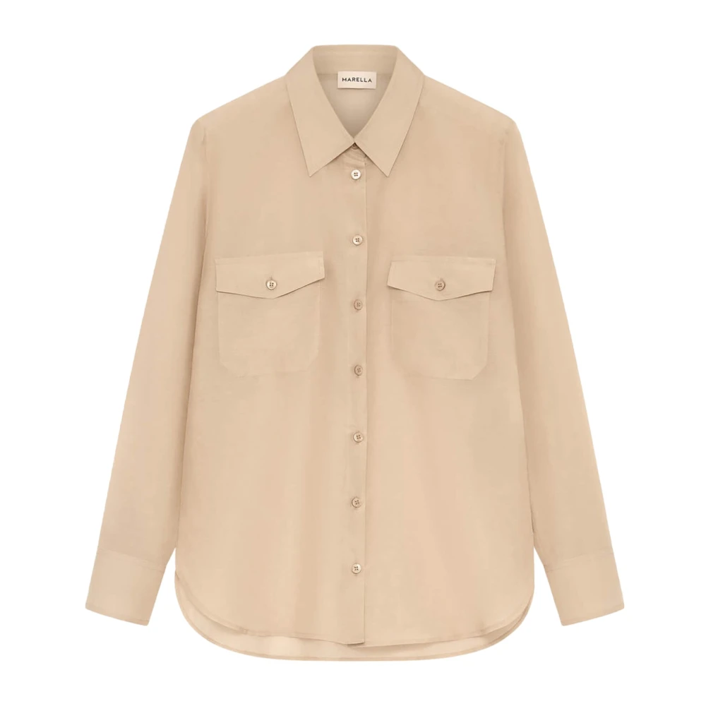 Marella Safari Stijl Lange Mouw Shirt Beige Dames