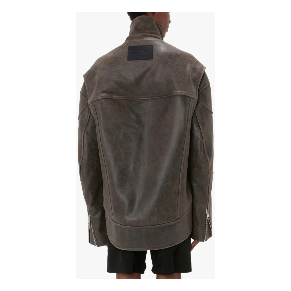 JW Anderson Verweerd Leren Hoge Hals Jas Brown Dames