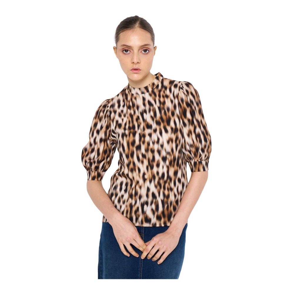 Silvian Heach Luipaardprint Ballonmouw Blouse Brown Dames