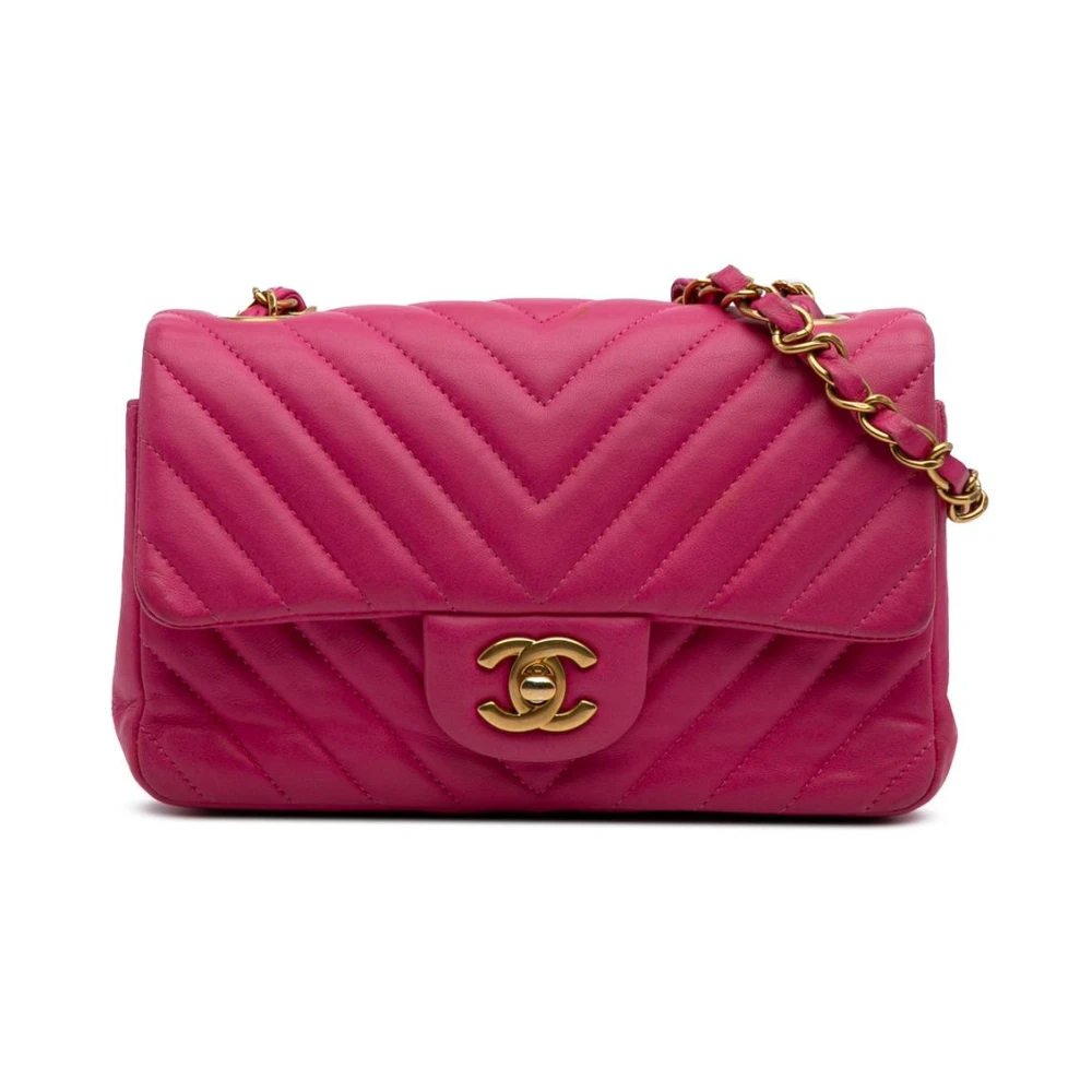 Chanel Vintage Women's Pink Pre-Owned Mini Flap Chevron Quilted Bag