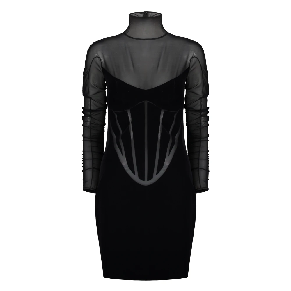 Mugler Semi-transparante fluwelen minijurk met flock Black Dames