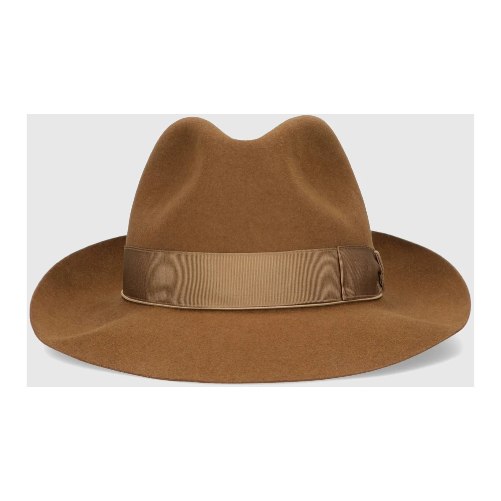 Borsalino Klassieke vilten hoed met grosgrain lint Brown Heren