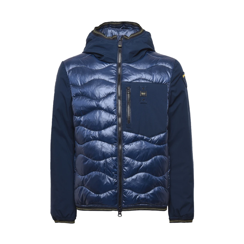 Blauer Nylon gewatteerde jas met capuchon Blue Heren