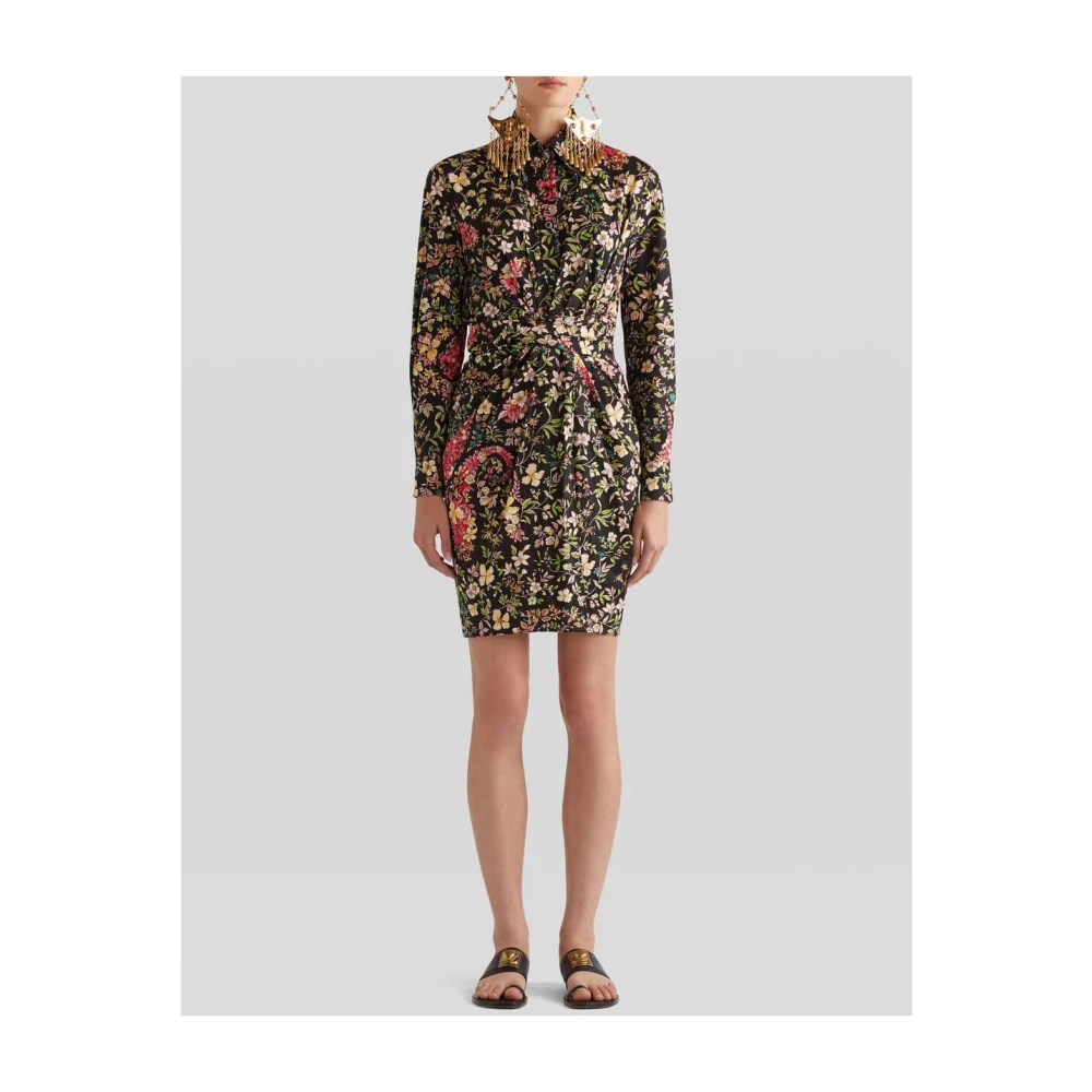 ETRO Bloemen Katoenen Jurk Black Dames
