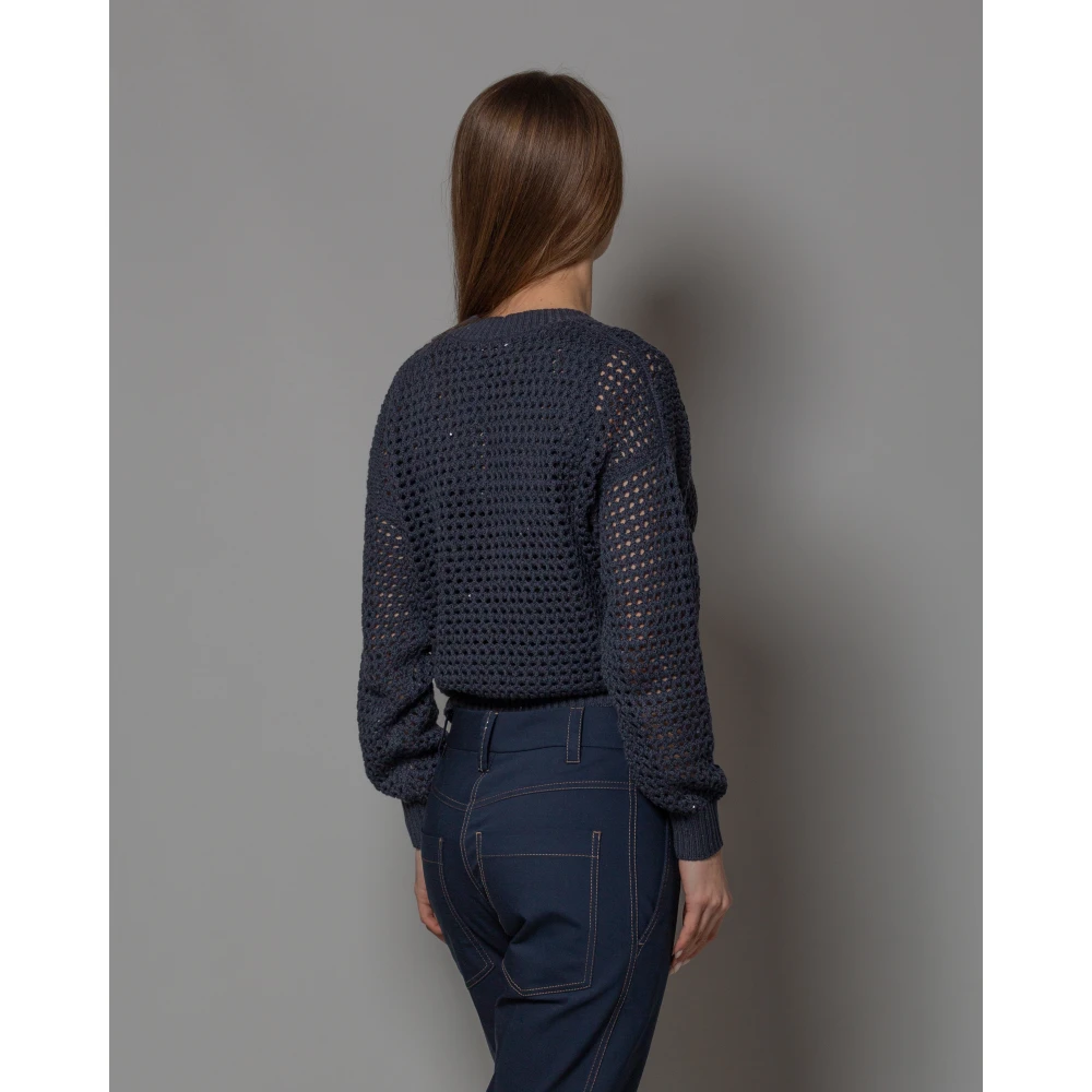 BRUNELLO CUCINELLI Dazzling Net Cardigan Blue Dames