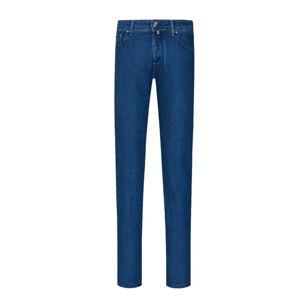 Jacob Cohën Blauwe Denim Regular Fit Jeans met Zilveren Knoop Blue Heren