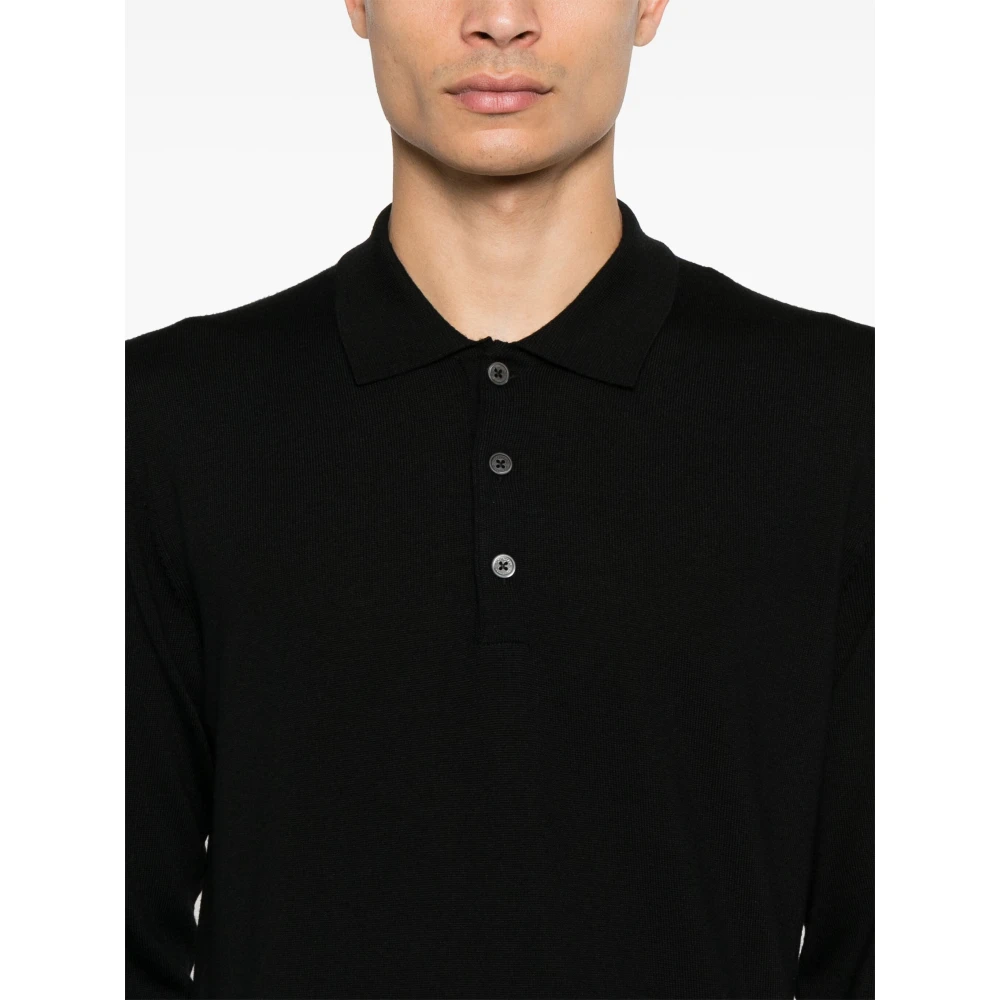 Corneliani Wollen Polo Shirt Black Heren