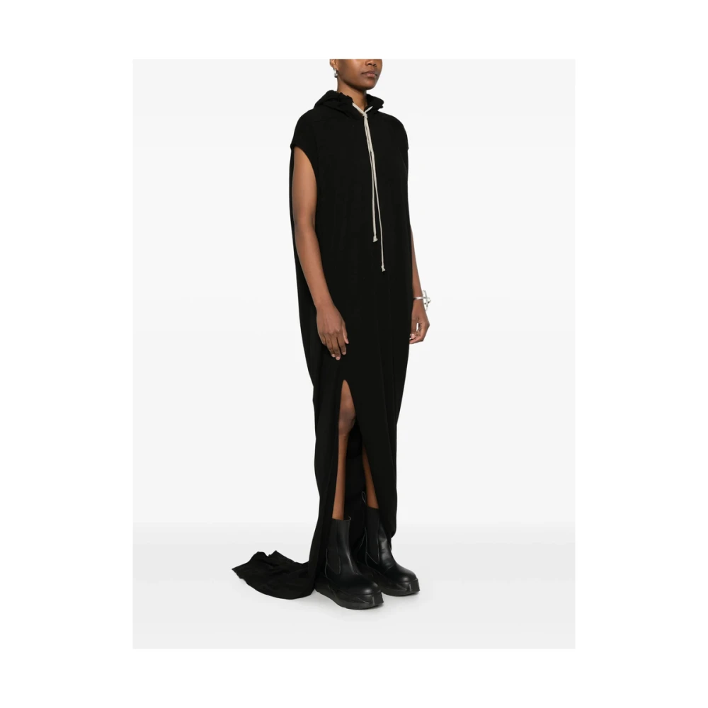 Rick Owens Zwarte Trekkoord Hoodie Jurk Black Dames