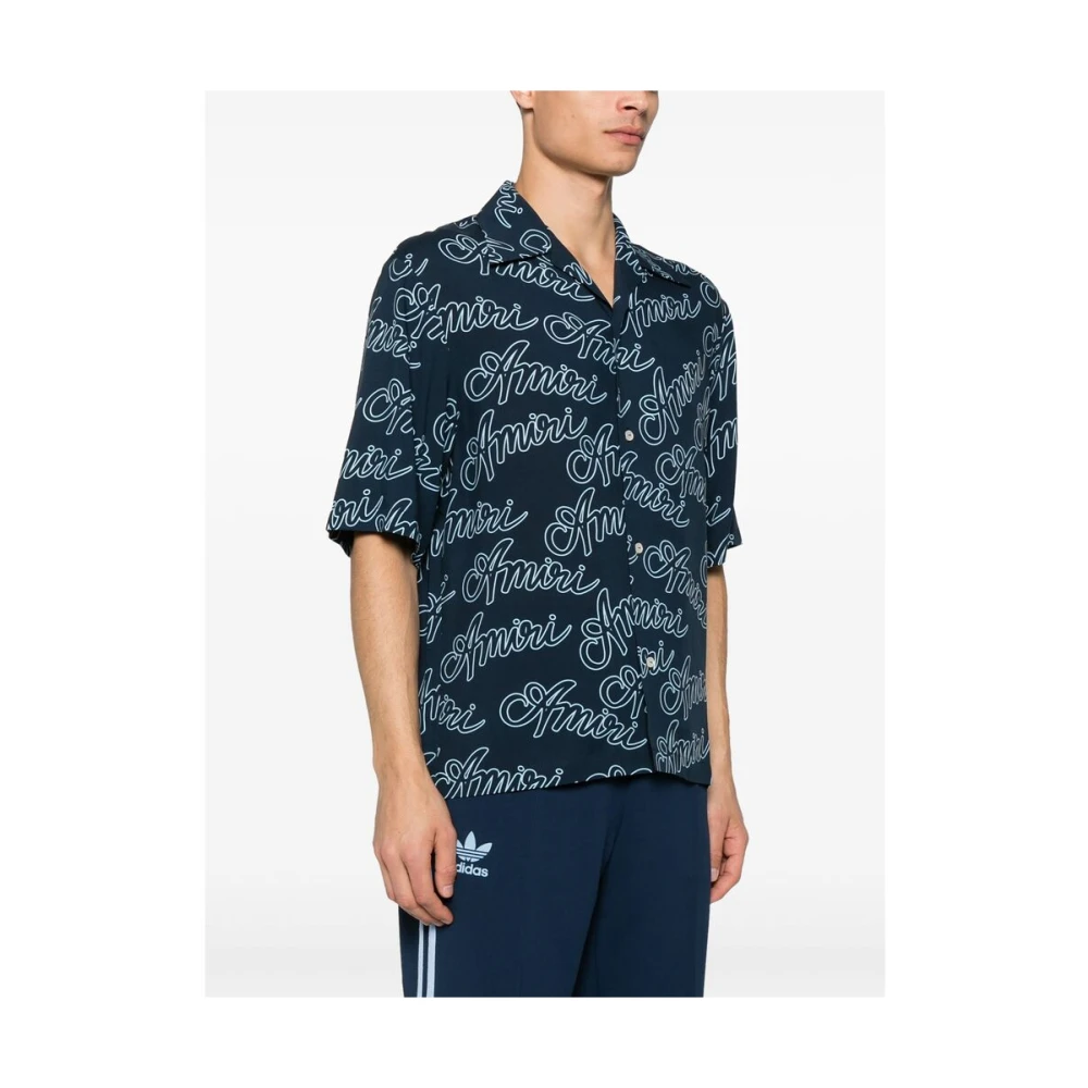 Amiri Logo Print Button-Up Overhemd Blue Heren