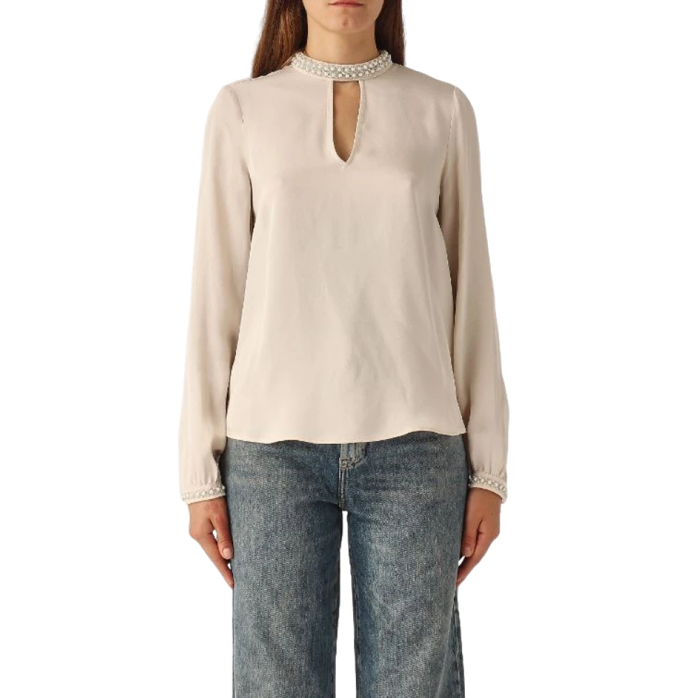 Twinset Crepe Blouse met Handgeborduurde Details Beige Dames