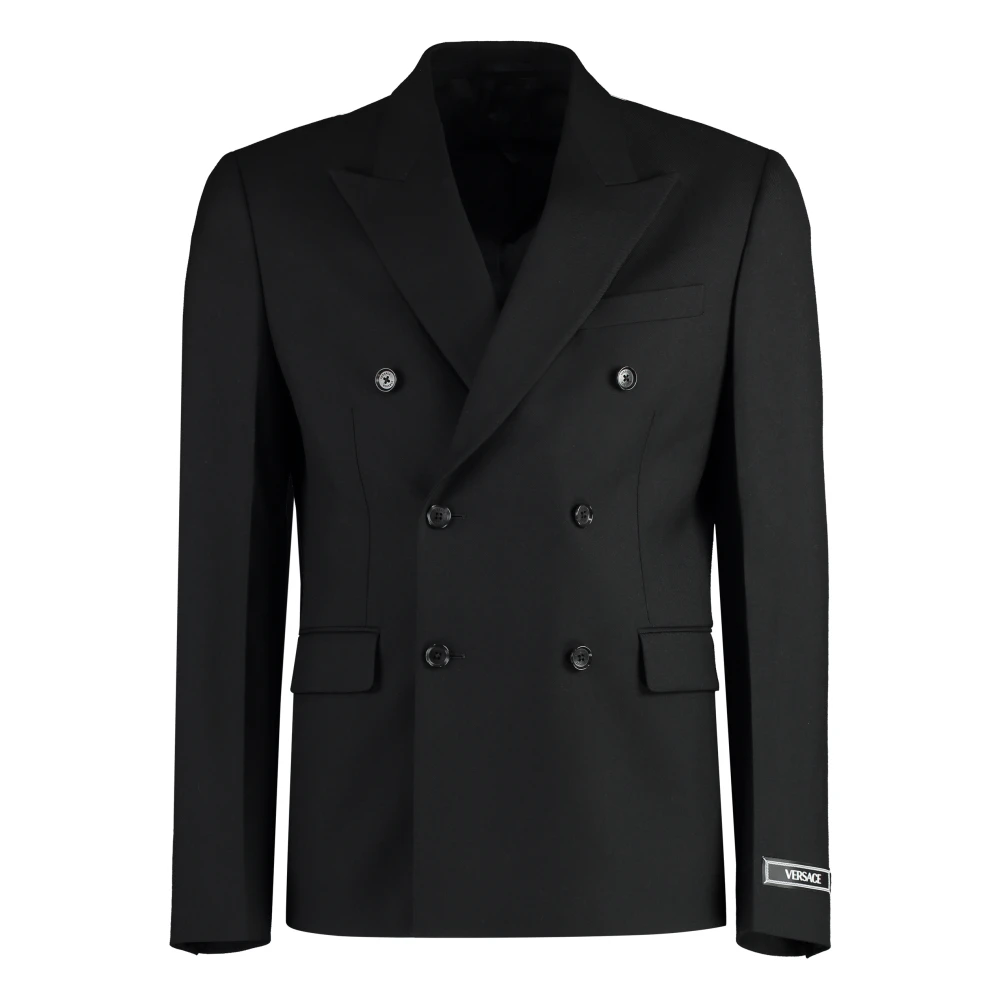 Versace Zwarte Wol Double-Breasted Blazer Black Heren
