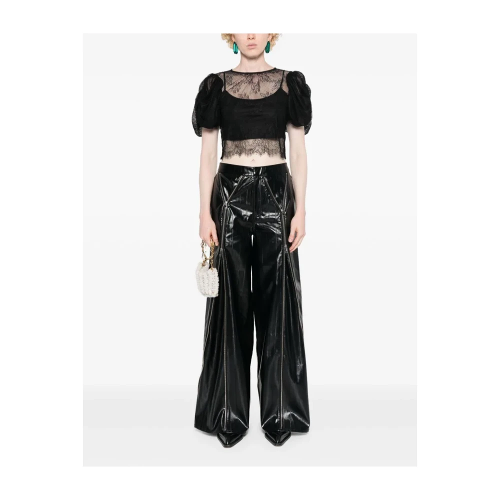 Rotate Birger Christensen Zwarte Kant Pofmouw Blouse Black Dames