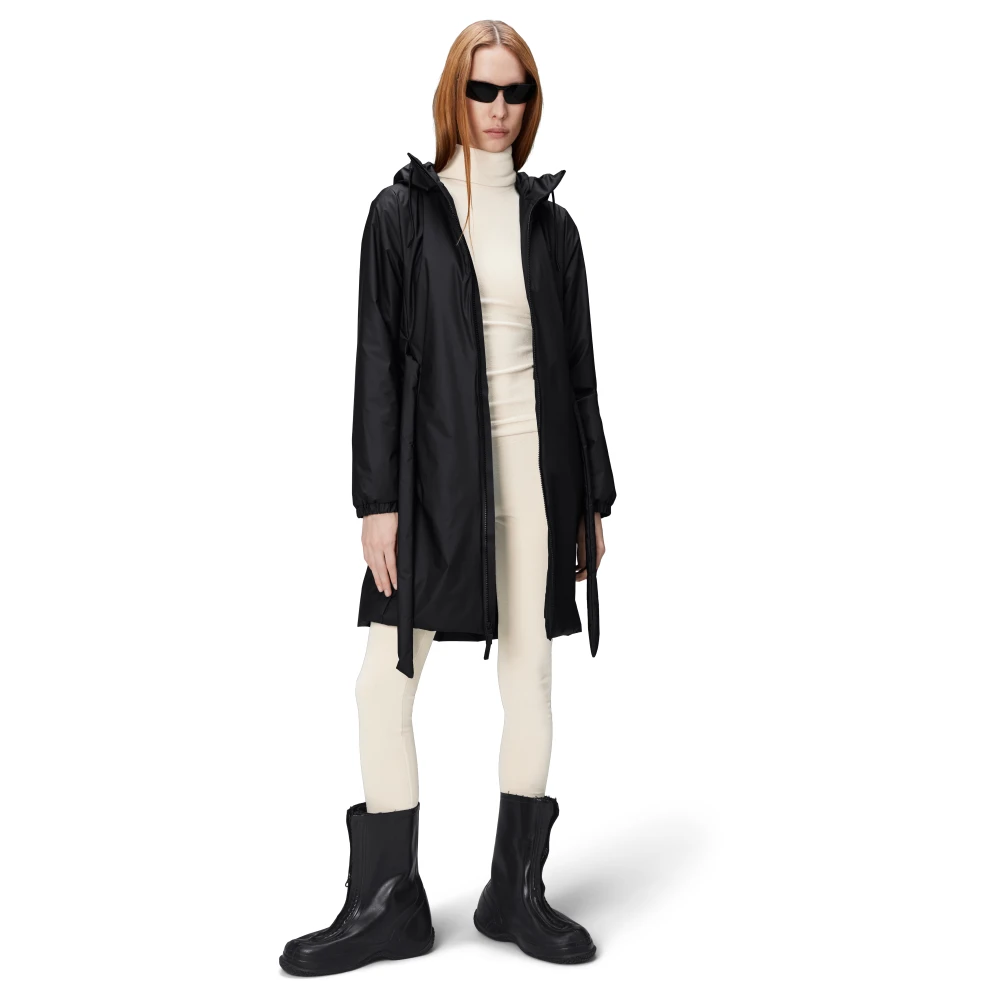 Rains Lange Geïsoleerde Curve Jas Black Dames