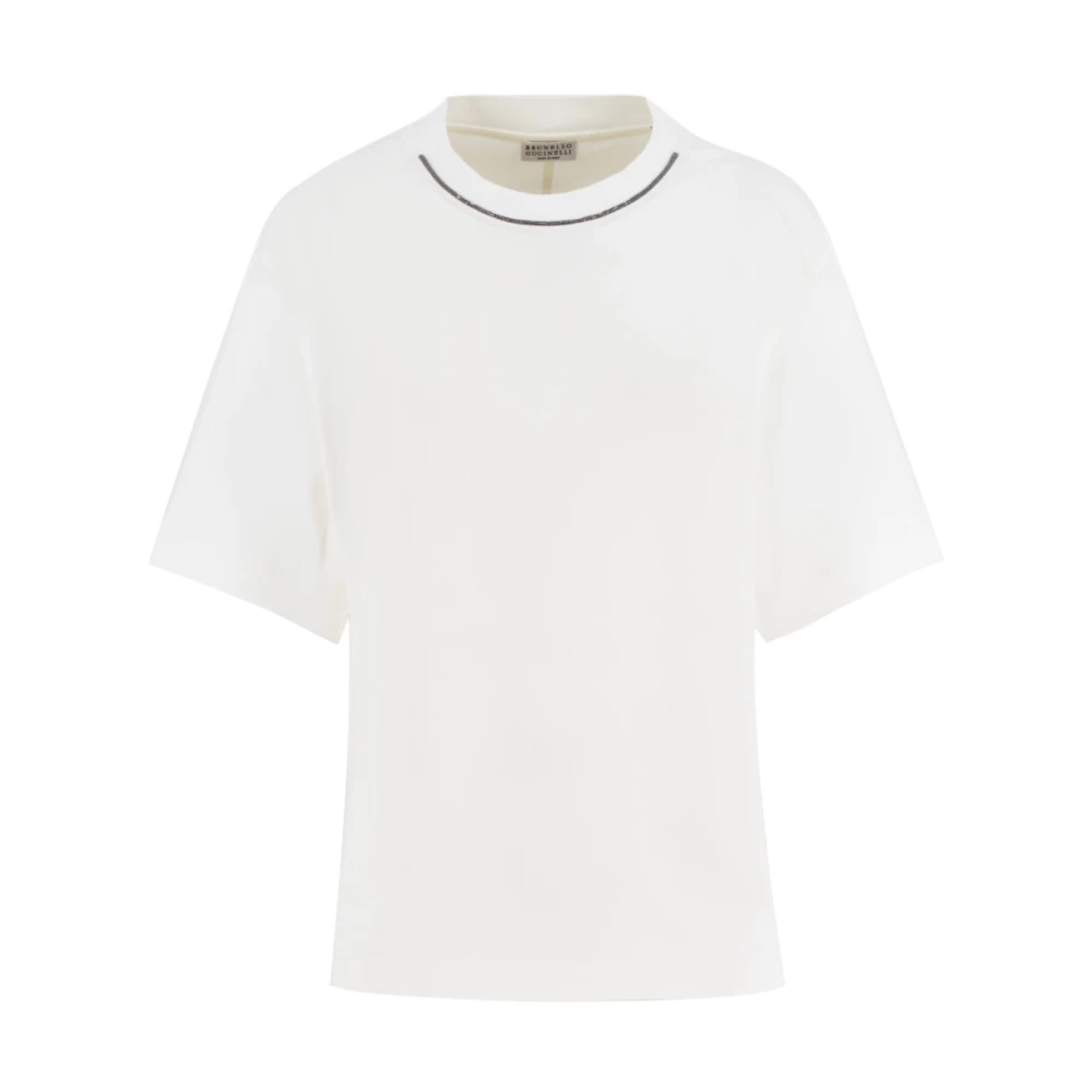 BRUNELLO CUCINELLI Katoenen T-shirt met Geborduurde Halslijn White Dames