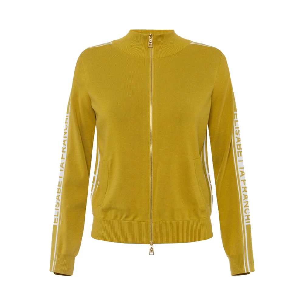 Elisabetta Franchi Gele Sweatshirt met Ritssluiting en Grafisch Logo Yellow Dames