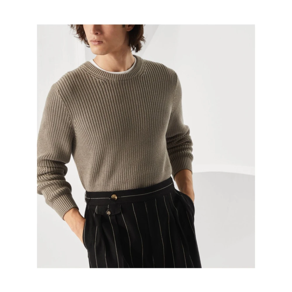 BRUNELLO CUCINELLI Geribbelde katoenen trui in khaki Brown Heren