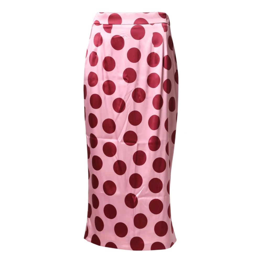 Dolce & Gabbana Women's Pink Polka Dot Silk Pencil Cut Midi Skirt - Midi Skirts - S - Skirts