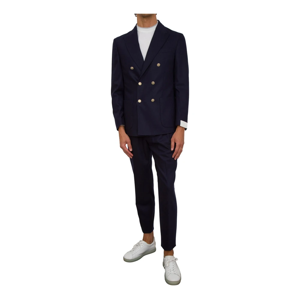 Eleventy Blauw Dubbel Breasted Pak Broek Blue Heren
