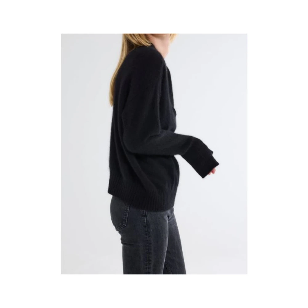 majestic filatures Wasbeer Wol V-hals Trui Black Dames