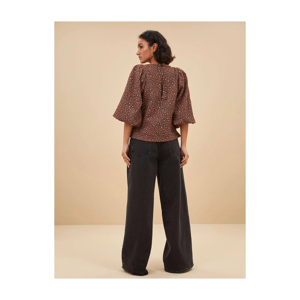 By-Bar Jacquard Blouse Lange Mouw Brown Dames