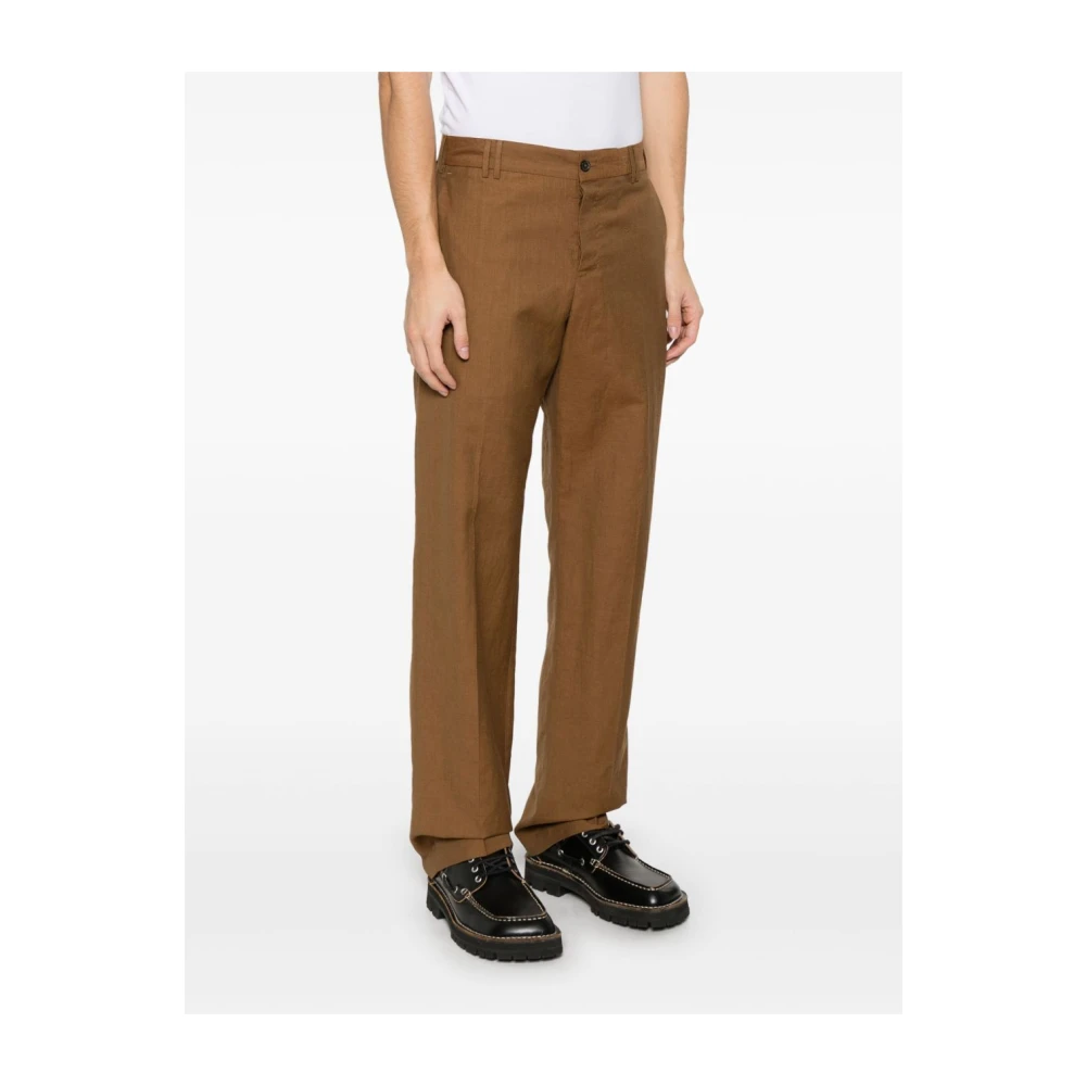 PT Torino Bruine broek met voorknoopsluiting Brown Heren
