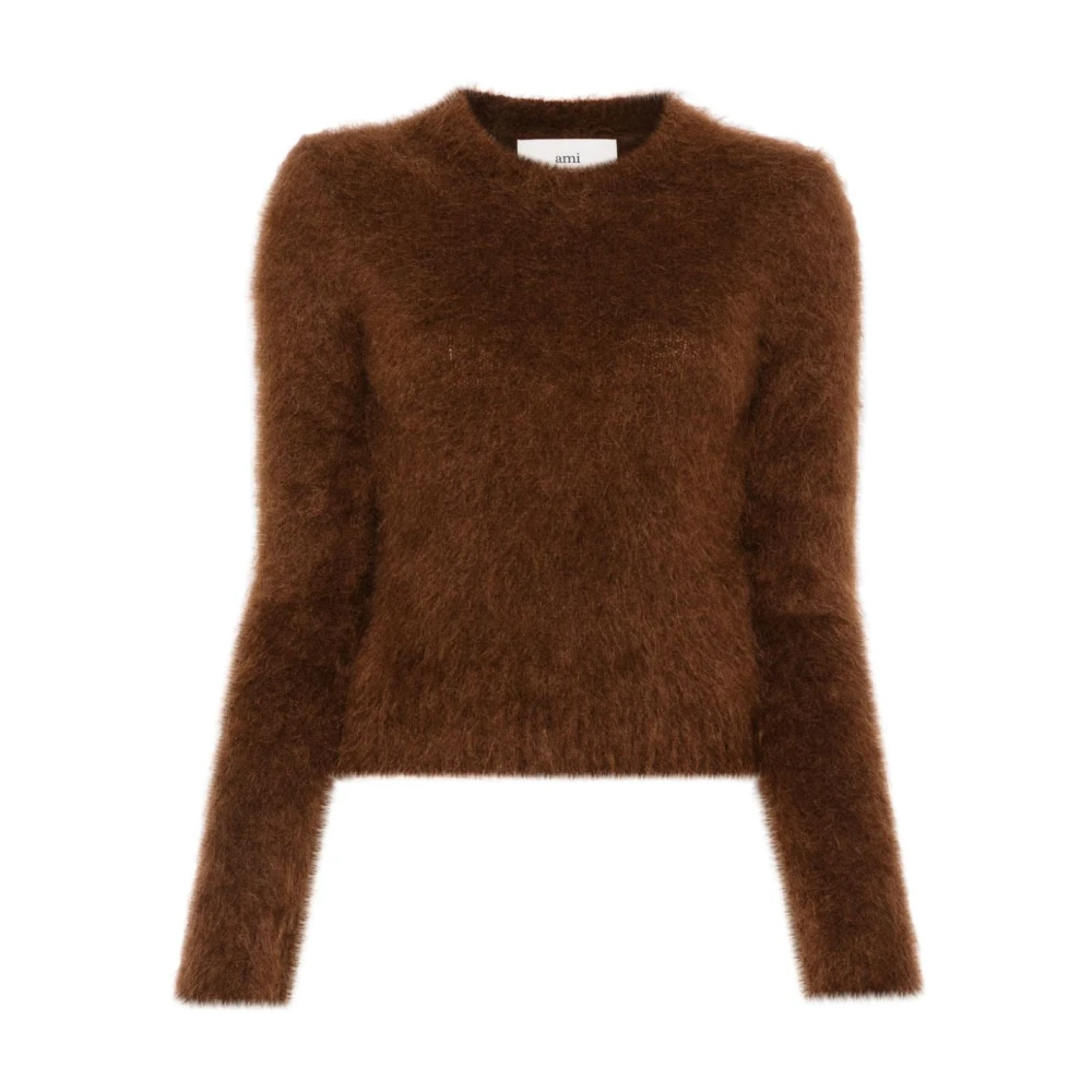 Ami Paris Geborstelde Crew Neck Sweater Brown Dames