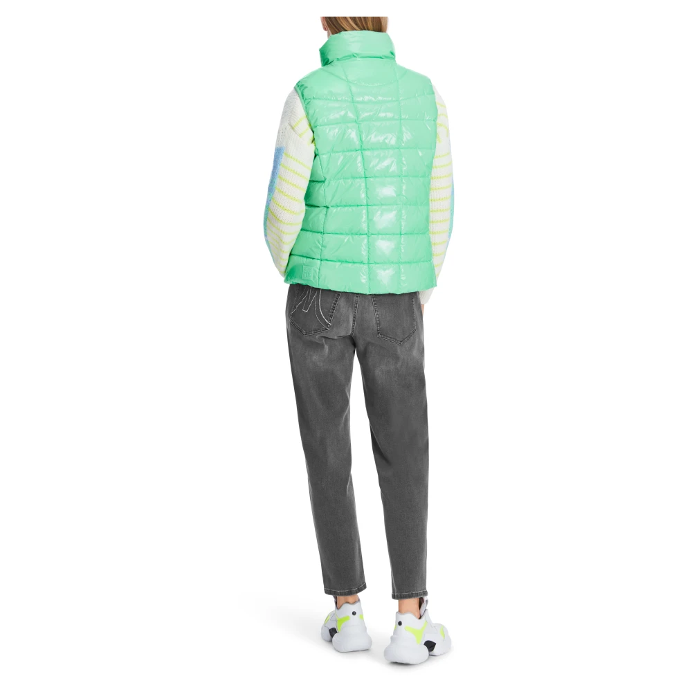 Marc Cain Glanzende Gewatteerde Vest met Opstaande Kraag Green Dames