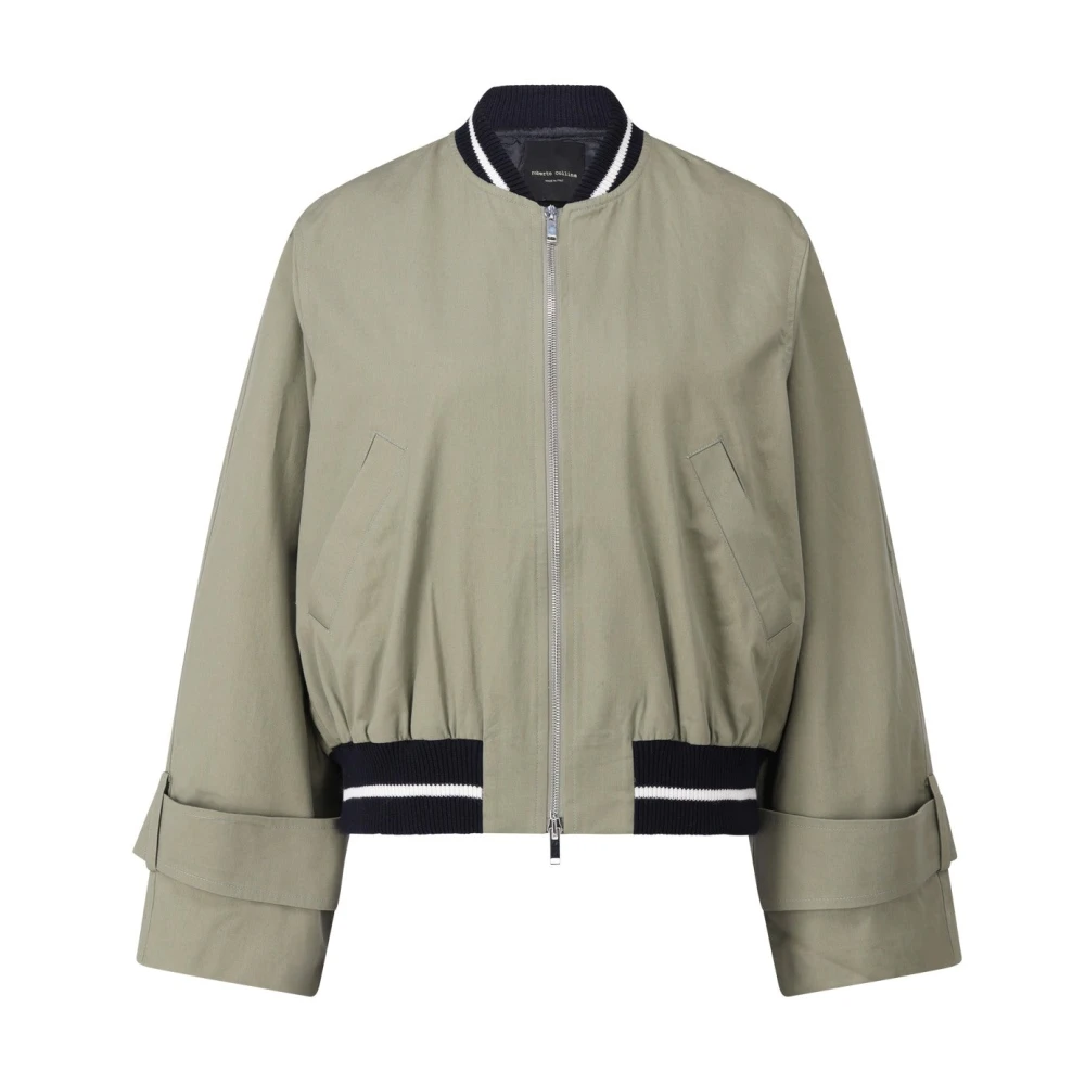 Roberto Collina Sportieve Elegante Blouson met Geribbelde Details Green Dames