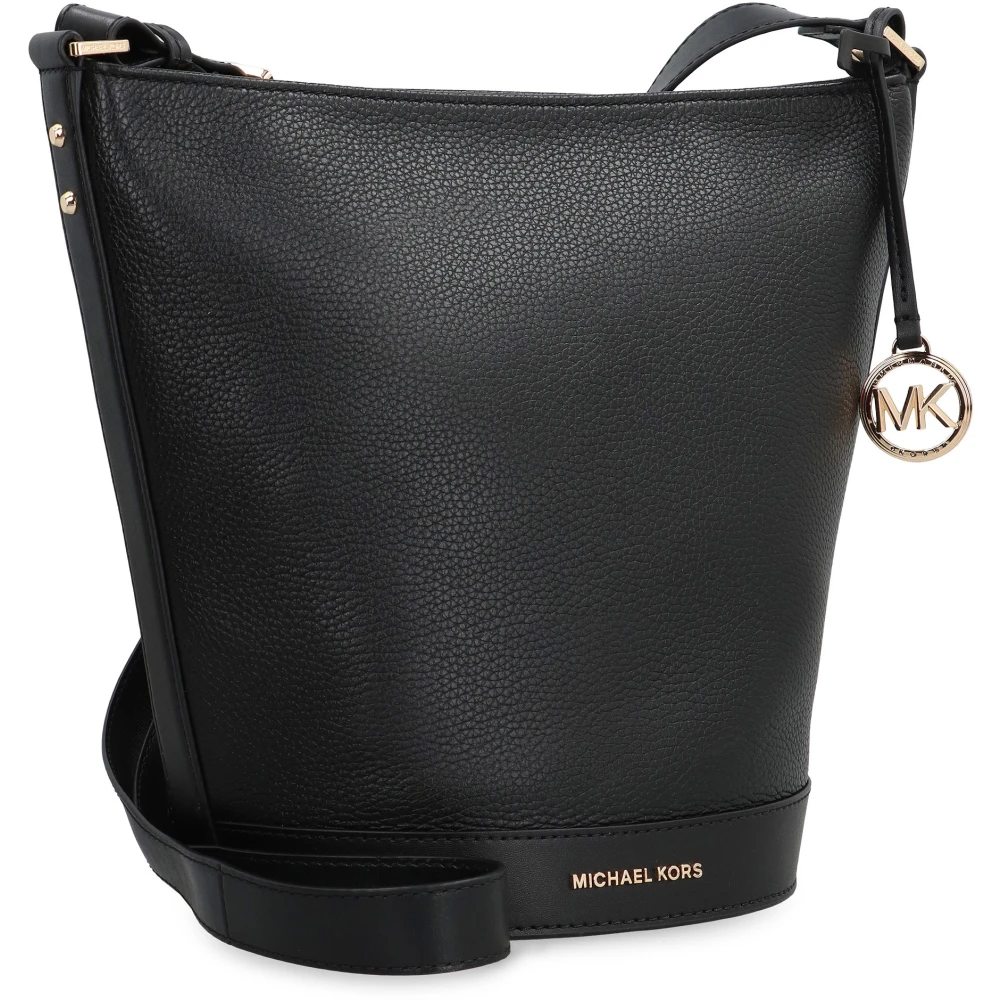 Michael Kors Korrelig Leren Bucket Tas met Logo Bedel Black Dames