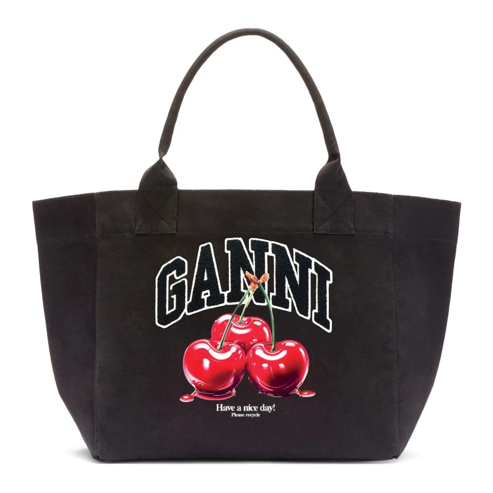 Ganni Women's Black Shopping Bags, One Size, Medium Cherry Tote