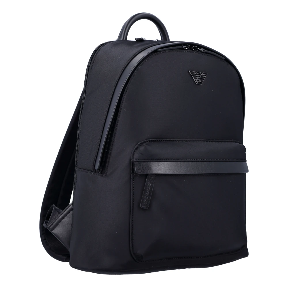 Emporio Armani Zwarte Nylon Rugzak met Leren Accenten Black Heren
