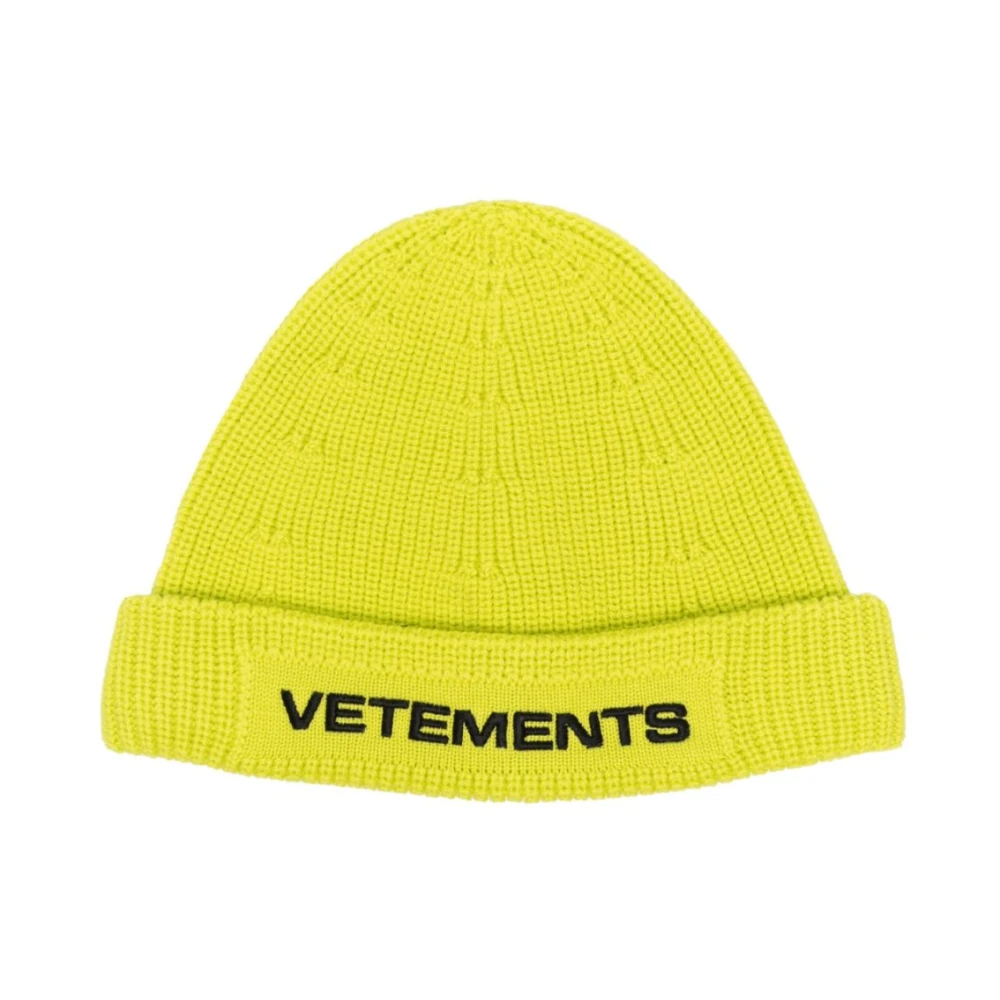 Vetements Gul Ull Ribbstickad Mössa Yellow, Herr